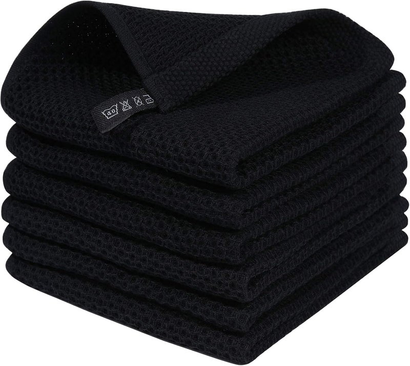 Homaxy 100% Cotton Waffle Weave Kitchen Dish Cloths, Ultra Soft Absorbent Quick Drying Dish Towels, 12x12 Inches, 6-Pack, Black - Image 1