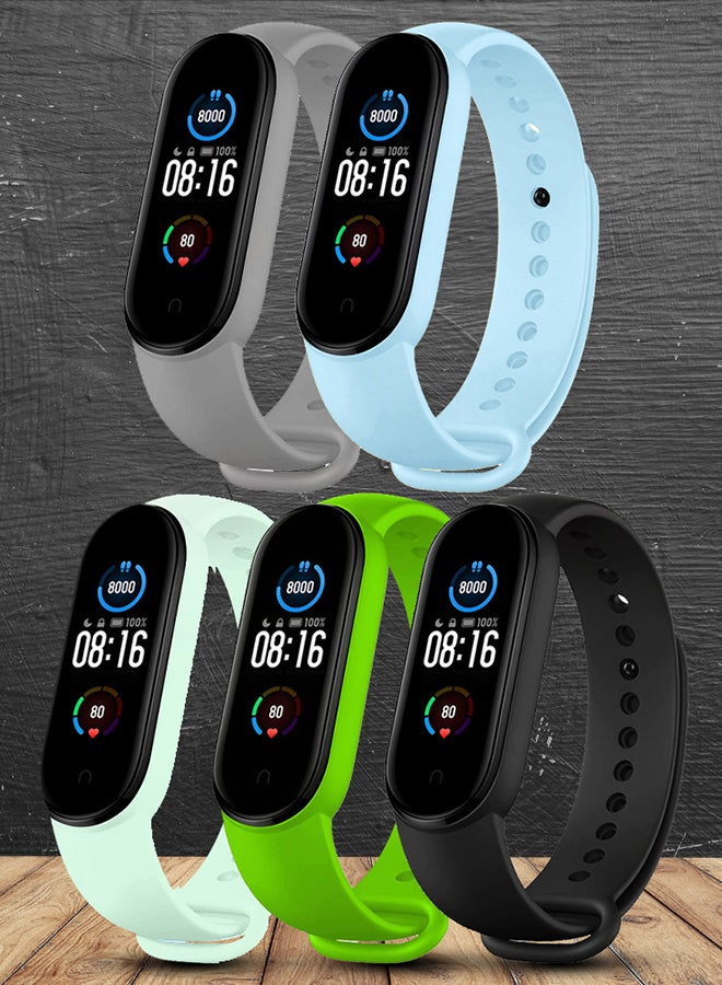 CATANES 5 Packs Xiaomi Band 5/6 Soft Silicone Strap Waterproof Replacement Wristband Strap Fashion Accessory Compatible for Xiaomi Smart Mi Band 5/Mi Band 6 Multicolour  - Image 2