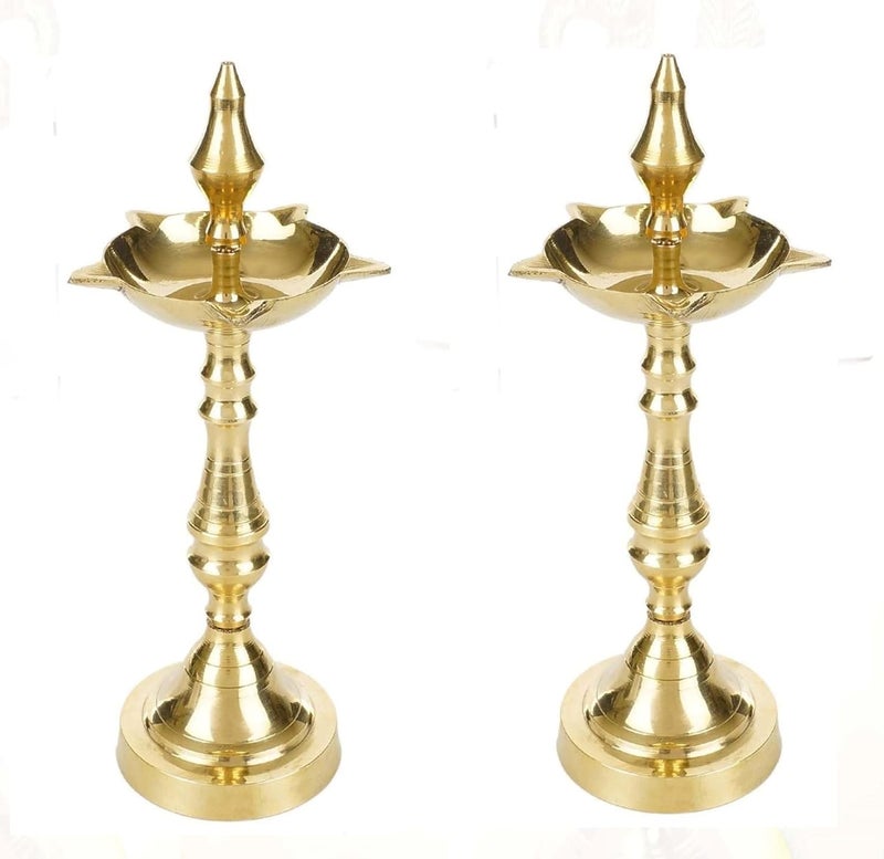 Stotram Brass Kerala Traditional OilGhee Diya Deepak Lamp Designer Long Diyas for Home Pooja Room Pancharti Panchmukhi Pital Diya for Puja Decoration Aarti DiwaliPack of 2
