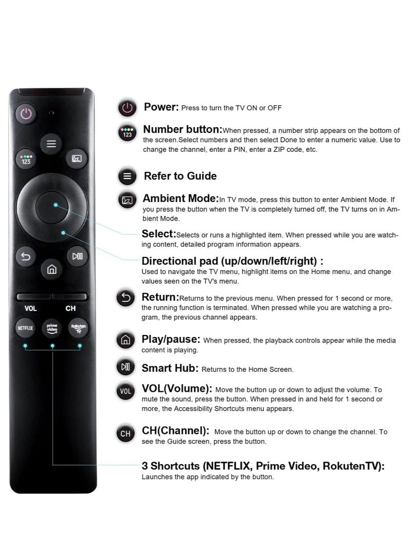 Universal remote-control for samsung smart-tv, remote-replacement of hdtv 4k uhd curved qled and more tvs, with netflix prime-video buttons - Image 2