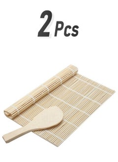 NQOOH 2 pieces Bamboo Sushi Rolling Mat Set with Rice Paddle for Homemade Sushi  - Image 1