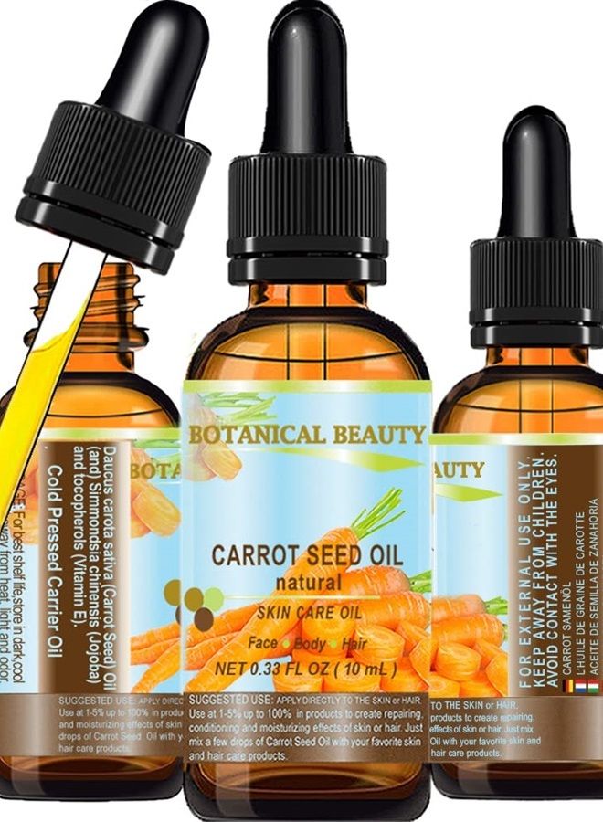 Botanical Beauty CARROT SEED OIL 100 % Natural Cold Pressed Carrier Oil. 0.33 Fl.oz.- 10 ml. Skin, Body, Hair and Lip Care. "One of the best oils to rejuvenate and regenerate skin tissues.” by Botanical Beauty - Image 1
