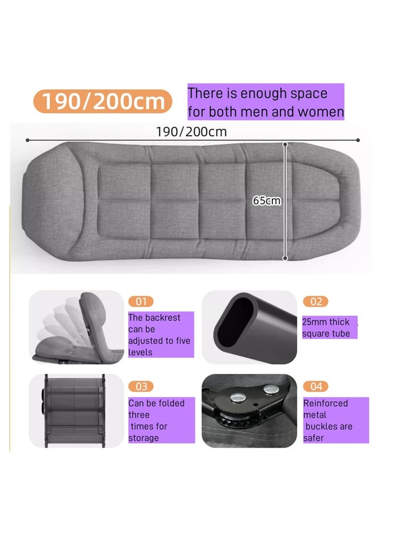 Generic Folding Chair with Memory Foam Mattress, Camping Bed with Cushion & Pillow, Duty Outdoor Indoor Office Bed, Portable Foldable Guest Beds Grey - Image 5