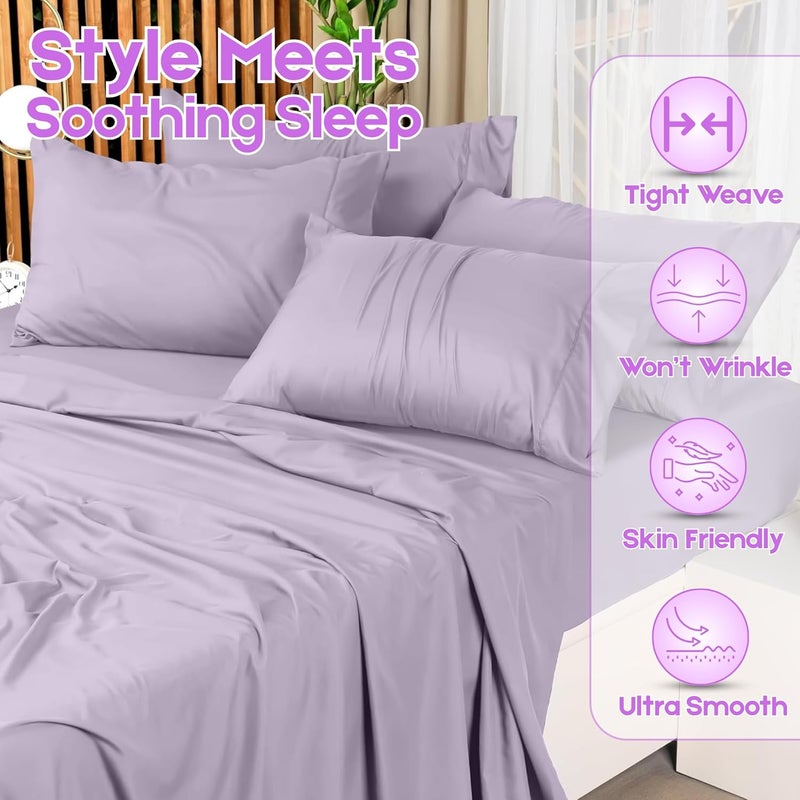 FOAM CRAFT Hotel Quality 4 Piece Bed Sheet Set - Full Size, 100% Cotton, Lavender - Image 5