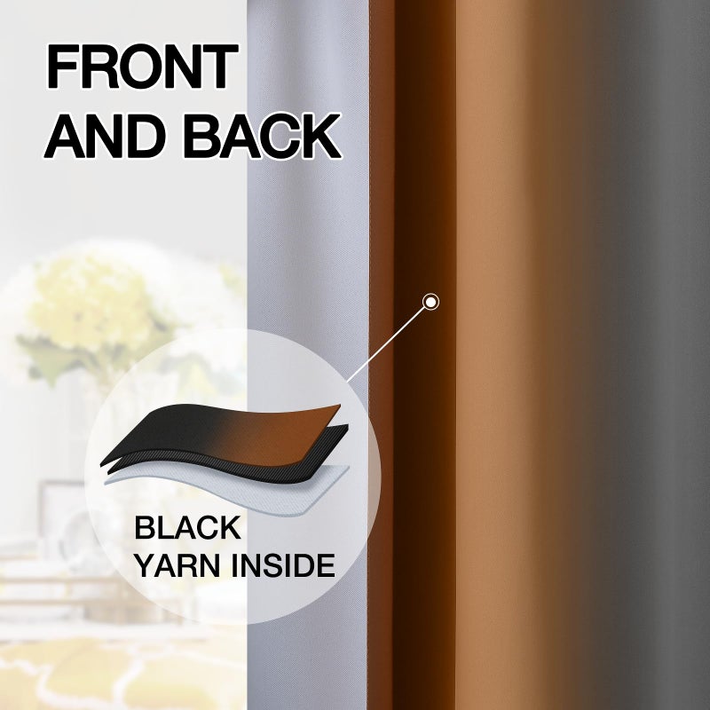 SimpleHome Ombre Room Darkening Curtains 84 inches Length for Bedroom,Grommet Gradient Light Blocking Burnt Orange and Black Gradient Window Curtains for Living Room,2 Panels, 52x84 inches - Image 4