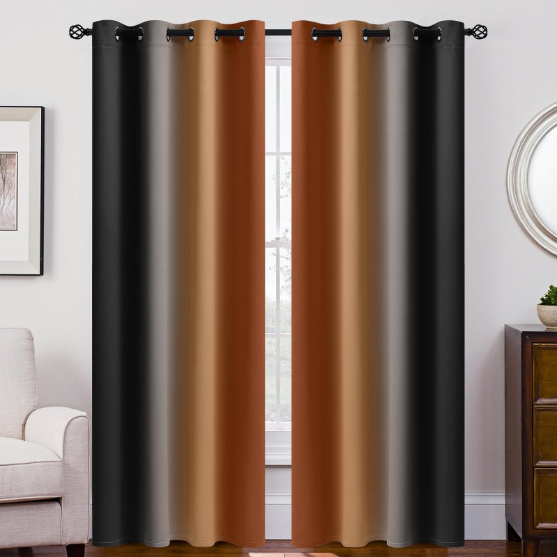 SimpleHome Ombre Room Darkening Curtains 84 inches Length for Bedroom,Grommet Gradient Light Blocking Burnt Orange and Black Gradient Window Curtains for Living Room,2 Panels, 52x84 inches - Image 1