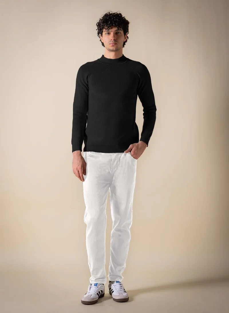 SHAPES Black TEXTURED MOCK-NECK SWEATER for Men | Best Price UAE