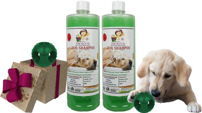 Swacch Pet Shampoo | Puppy Safe Shampoo | PH Balanced | Ditch to Itch for Dog Shampoo 2 Litre (Neem Alovera) + Goofy Ball Chew Toy Combo Pack - Image 1