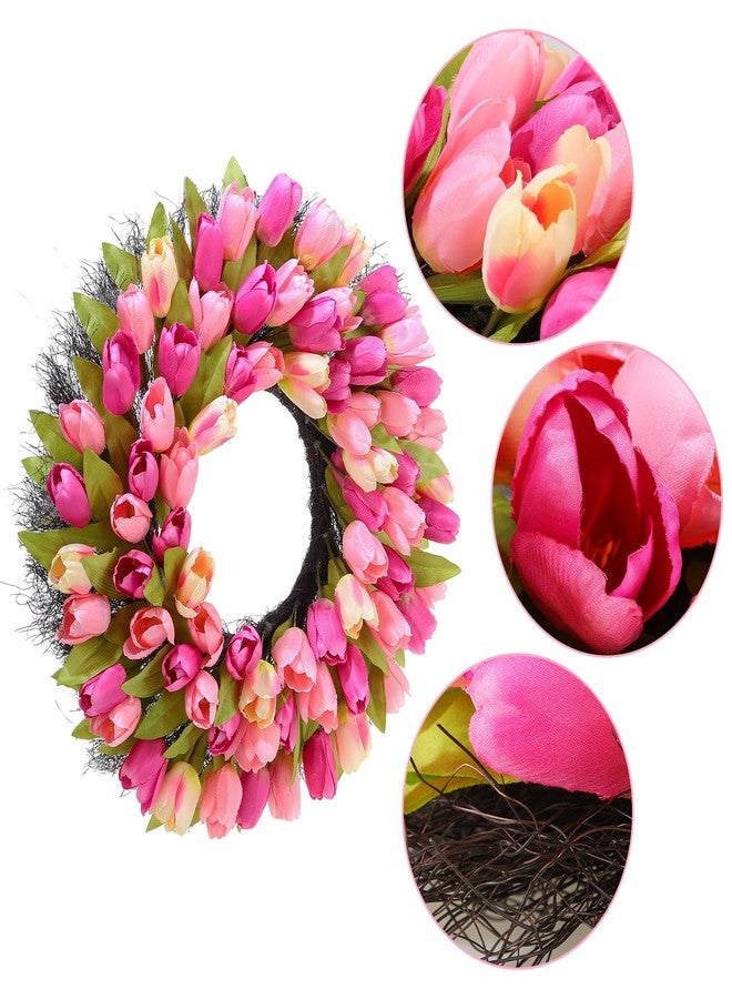 Huadanbor Wreaths, Tulip Wreath, 24 Inch Wreath for Front Door, Spring Wreaths with Metal Hanger, for Autumn and Winter, Indoors,Outdoors, corridors, Offices. (Pink) - Image 3