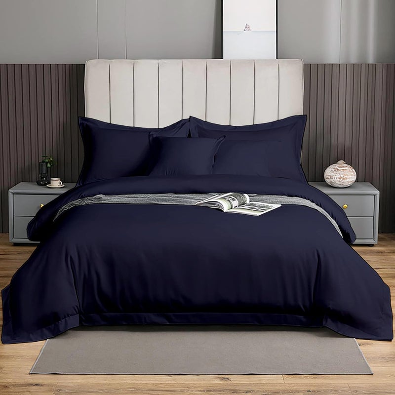 eBeddy Linens 800 TC Ultra Silky Soft Egyptian Cotton Oversized King 120x98 Size 3Pieces Duvet Cover Hidden Zipper Closer  Corner Ties Durable and Fade Resistant Navy Blue Solid