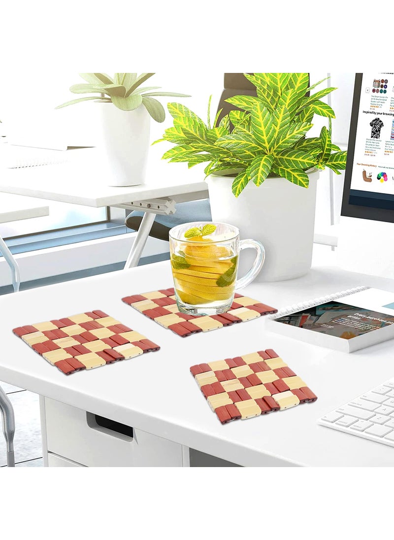 NFI essentials NFI essentials Pack of 4 Wooden Square Shape Coasters NonSlip Heat Insulation Pad Placemat for Coffee Tea Cup Drinks Bowl Dishes Table Coaster Kitchen Dining  - Image 3