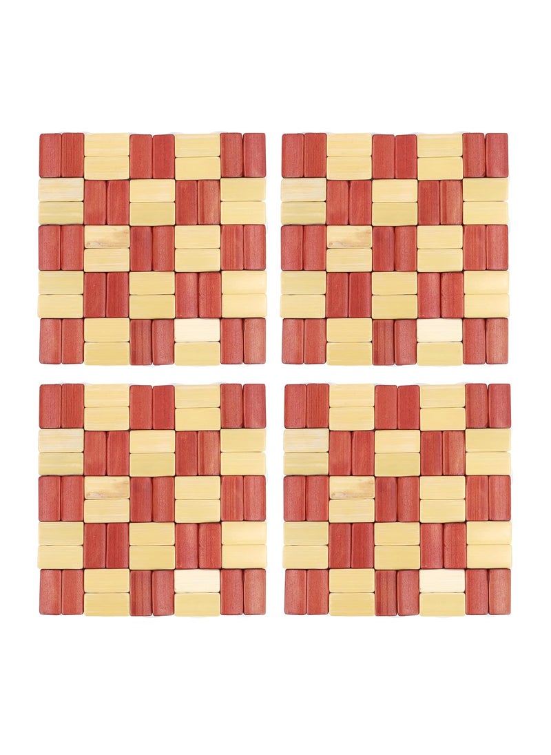NFI essentials NFI essentials Pack of 4 Wooden Square Shape Coasters NonSlip Heat Insulation Pad Placemat for Coffee Tea Cup Drinks Bowl Dishes Table Coaster Kitchen Dining  - Image 1