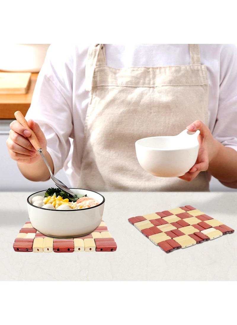 NFI essentials NFI essentials Pack of 4 Wooden Square Shape Coasters NonSlip Heat Insulation Pad Placemat for Coffee Tea Cup Drinks Bowl Dishes Table Coaster Kitchen Dining  - Image 2