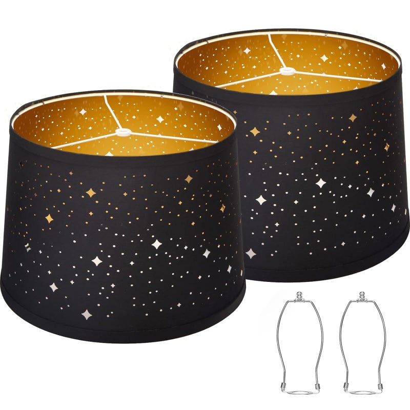 Seaside Village Black Drum Lampshades Set of 2 With Sky Stars Design 116 x 126 x 98 for Table Lamp Floor Lamp Pendant Light Easy Assembly Required