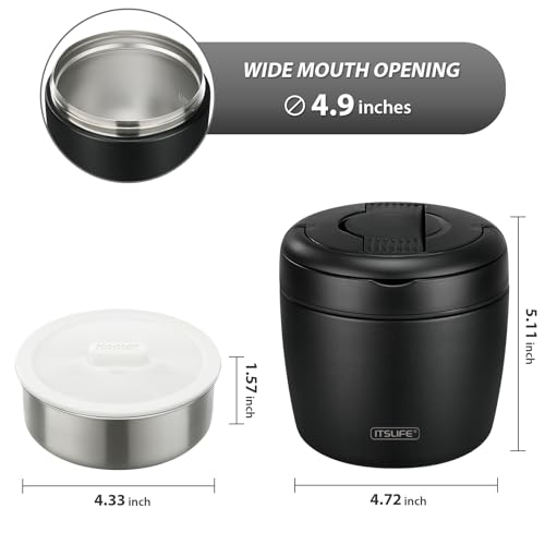 ITSLIFE Soup Thermos for Hot Food Insulated Food Jar 32oz, Vacuum Insulated Stainless Steel Lunch Container - Wide Mouth Thermo for Soup & Food, Insulated lunch box Leakproof Bento Box with Spoon(Black) - Image 5