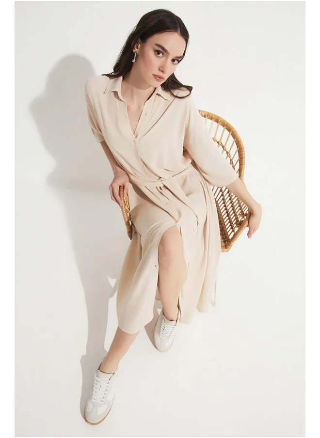 جون June Loose Cut Dress with Tie Detail