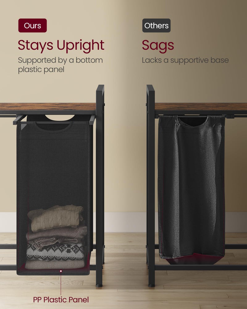 VASAGLE Laundry Hamper, Laundry Basket, Laundry Sorter with 3 Pull-Out and Removable Bags, Shelf, Metal Frame, 3 x 10.6 Gallons (40 L), 36.4 x 13 x 28.4 Inches, Tricolor and Rustic Brown UBLH301X01 - Image 5