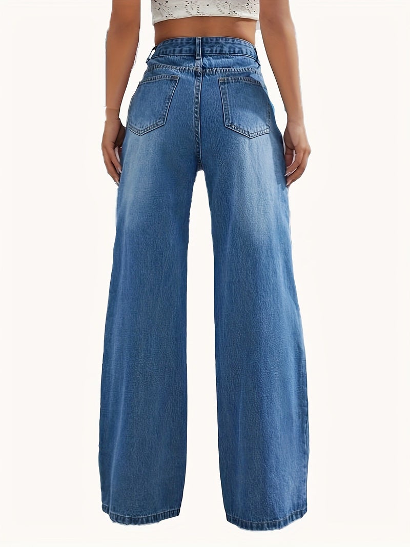 Popular Women'S Jeans New Washed High-Waisted Loose Straight Wide-Leg Versatile Trend - Image 3