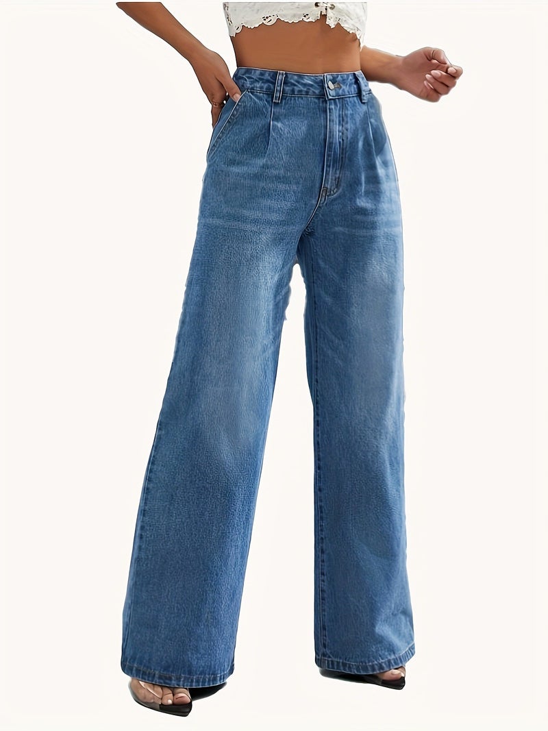 Popular Women'S Jeans New Washed High-Waisted Loose Straight Wide-Leg Versatile Trend - Image 4