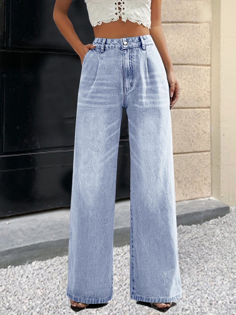 Popular Women'S Jeans New Washed High-Waisted Loose Straight Wide-Leg Versatile Trend - Image 1