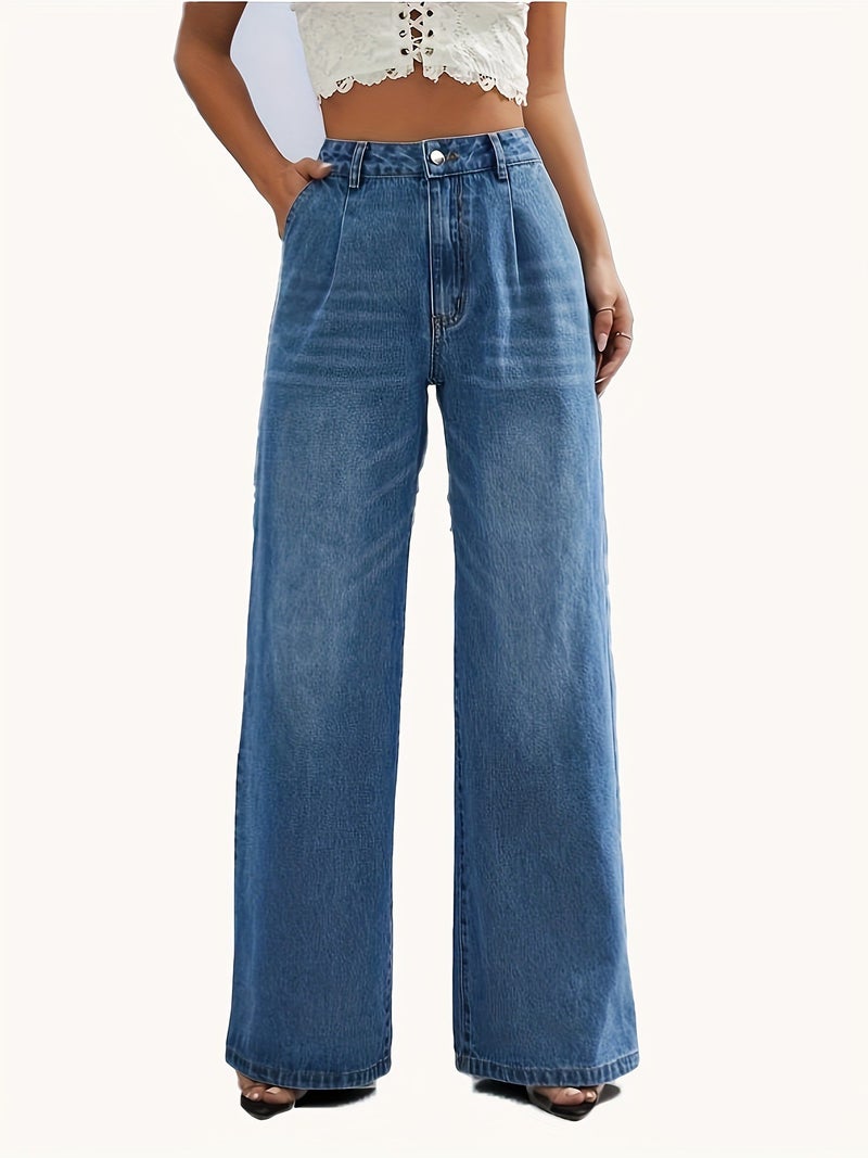 Popular Women'S Jeans New Washed High-Waisted Loose Straight Wide-Leg Versatile Trend - Image 2