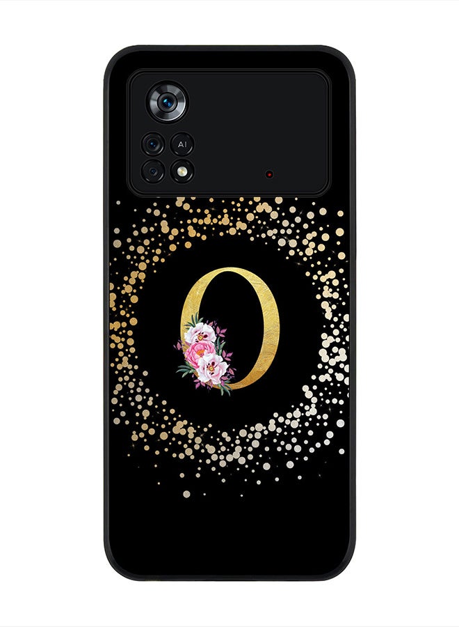 Stylizedd Rugged Black Edge Case for Poco M4 Pro 4G, Slim fit Rubber Edges Thin Cover -  Custom Monogram Initial Letter Floral Pattern Alphabet - O (Black) - Image 1