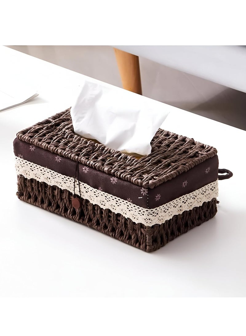 Cozy Nest Woven Tissue Box Cover, Eco-Friendly, Organizer with Minimalist Design, Perfect for Living Room, Bathroom, Kitchen, Home, Office & Car Decor Brown - Image 1