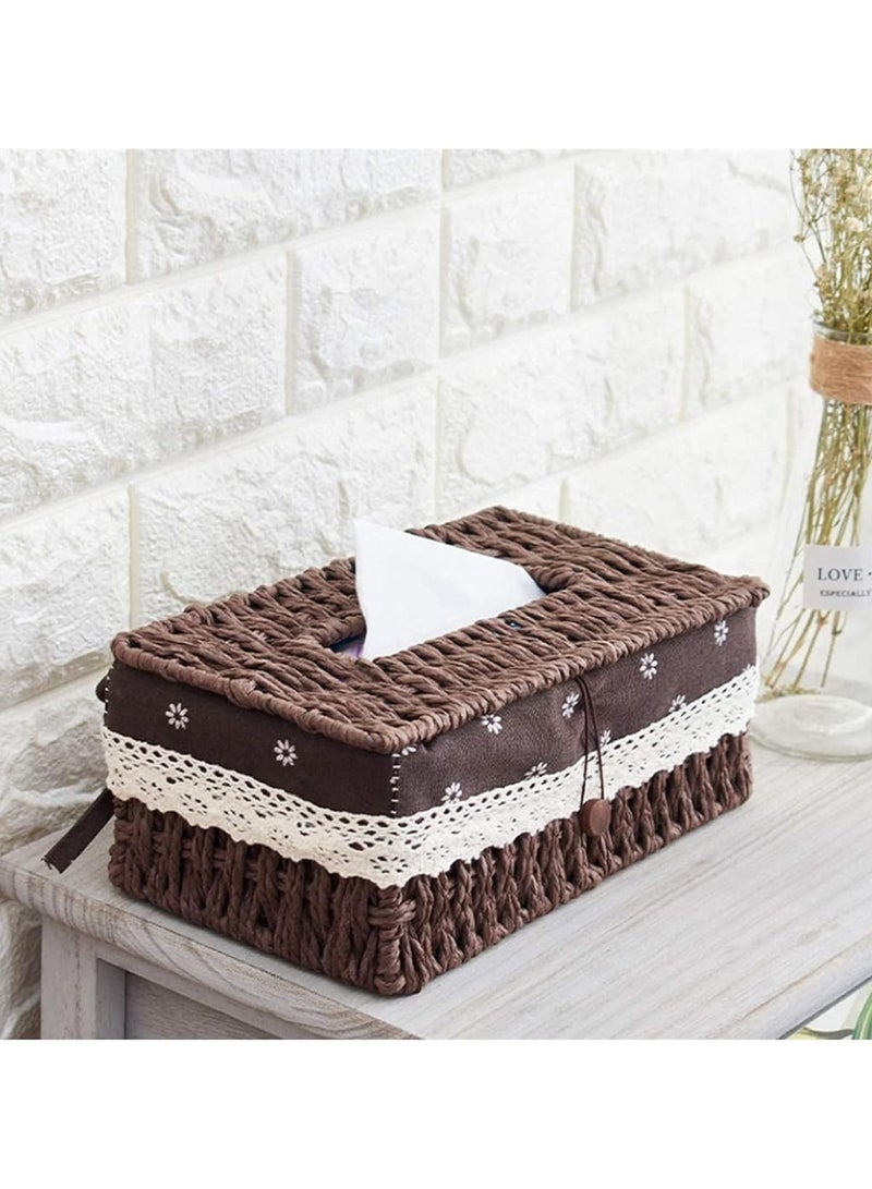Cozy Nest Woven Tissue Box Cover, Eco-Friendly, Organizer with Minimalist Design, Perfect for Living Room, Bathroom, Kitchen, Home, Office & Car Decor Brown - Image 2