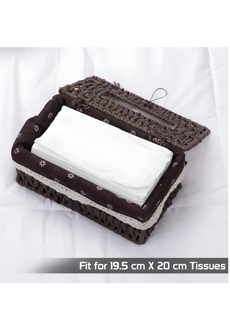 Cozy Nest Woven Tissue Box Cover, Eco-Friendly, Organizer with Minimalist Design, Perfect for Living Room, Bathroom, Kitchen, Home, Office & Car Decor Brown - Image 3