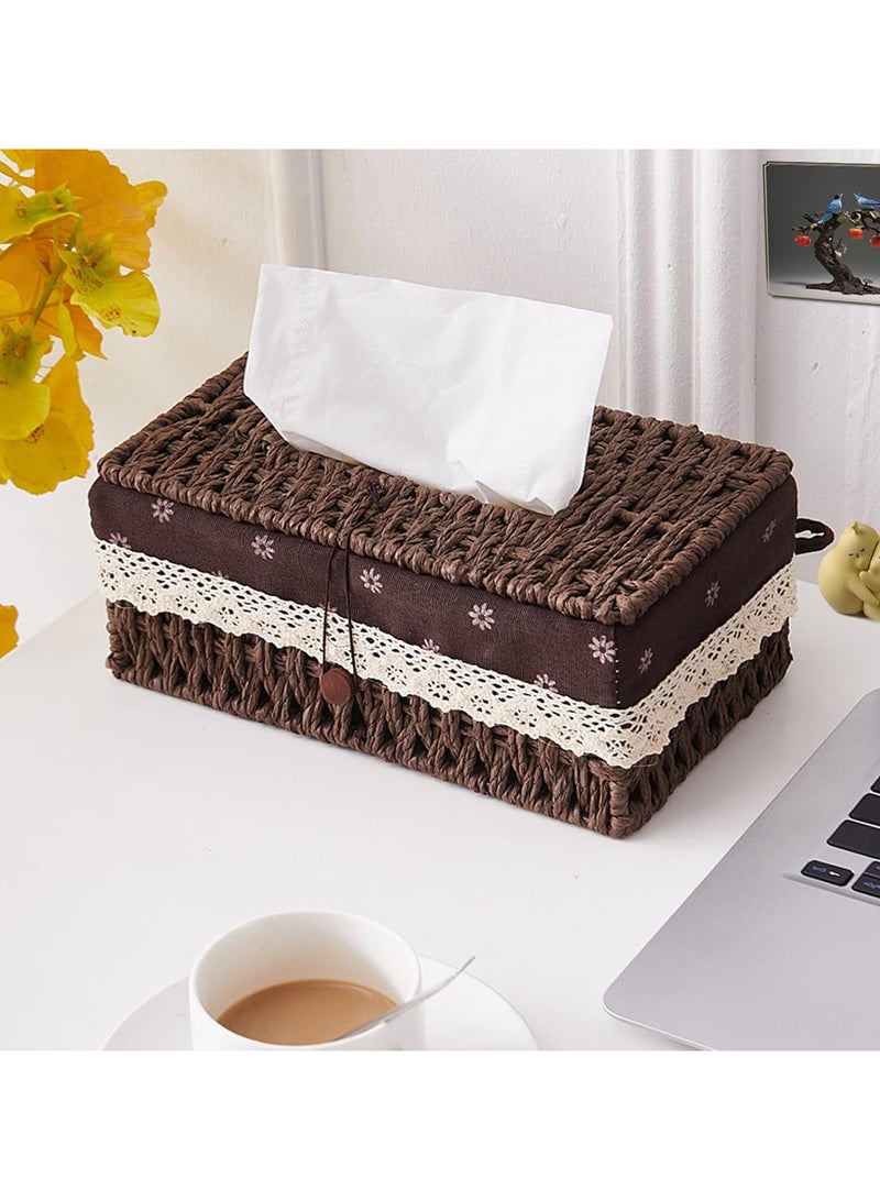 Cozy Nest Woven Tissue Box Cover, Eco-Friendly, Organizer with Minimalist Design, Perfect for Living Room, Bathroom, Kitchen, Home, Office & Car Decor Brown - Image 4