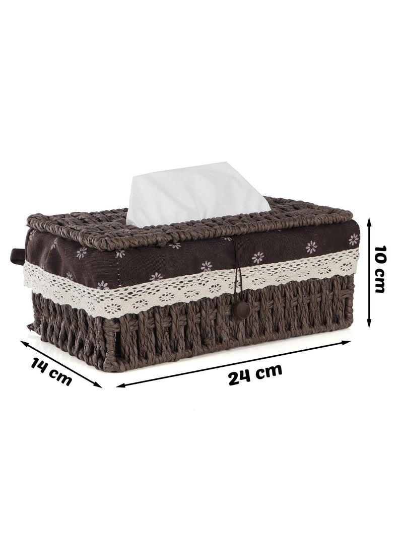 Cozy Nest Woven Tissue Box Cover, Eco-Friendly, Organizer with Minimalist Design, Perfect for Living Room, Bathroom, Kitchen, Home, Office & Car Decor Brown - Image 5