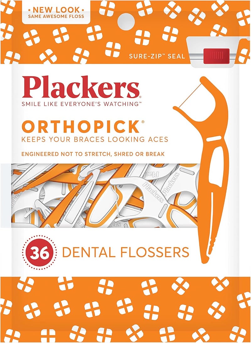 Plackers Orthopick Dental Flossers for Braces - Pack of 2 (36 Flossers Each) - Image 1