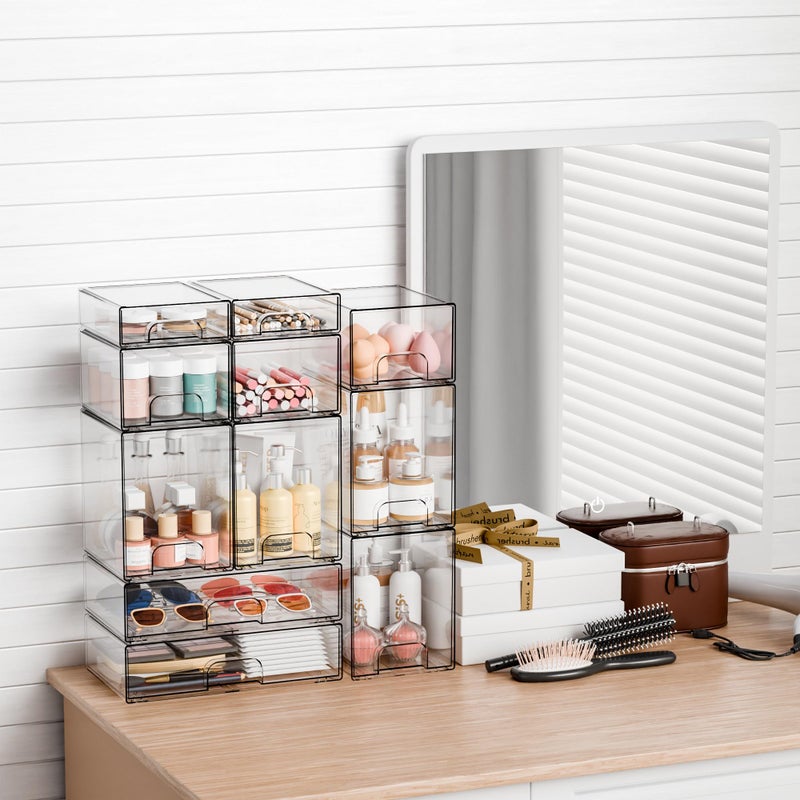 Yieach 4 Pack Clear Stackable Storage Drawers,4.4'' Tall Acrylic Drawer Containers for Organizing,Bathroom Organizers and Storage Bin Box,Plastic Makeup,Medicine Organizer Bins for Cabinet,Undersink - Image 2