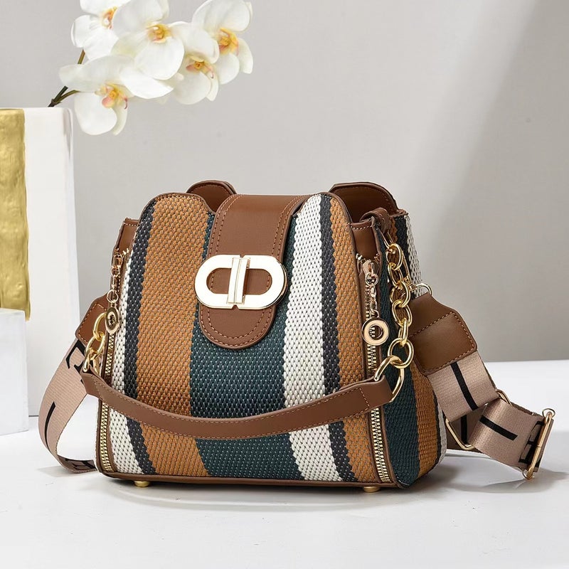 New Contrast Color All-Match Shoulder Bag Fashion Trendy New Style Handbag Textile Canvas Elegant - Image 1