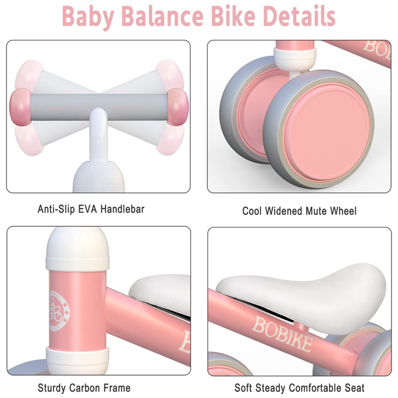 Bobike Baby Balance Bike Toys for 12-36 Months Kids Toy Boy Girls Gifts Toddler Best First Birthday Gift Children Walker No Pedal Infant 4 Wheels Bicycle (Pink) - Image 3