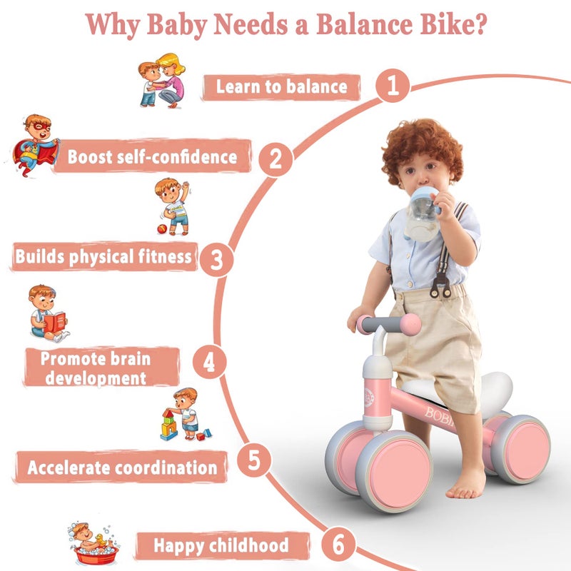 Bobike Baby Balance Bike Toys for 12-36 Months Kids Toy Boy Girls Gifts Toddler Best First Birthday Gift Children Walker No Pedal Infant 4 Wheels Bicycle (Pink) - Image 4
