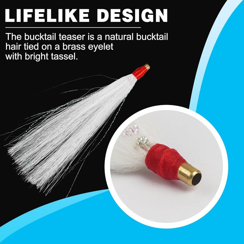 SILANON Fishing Bucktail Teasers Saltwater,12pcs Copper Tube Bucktail Flash Skirts Kit for Flouder Rig Fishing Teasers Plugs - Image 4