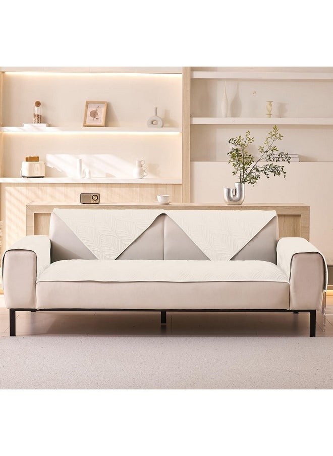 HOUSE OF QUIRK House of Quirk Velvet Plush Sofa Cover Palm Leaves Quilted Sofa Cover 1/2/3/4 Seater Mat Anti-Slip Stretch Seat Pad Sofa Slipcover for Furniture Protector (One Seater, Cream, 70x70cm)  - Image 4
