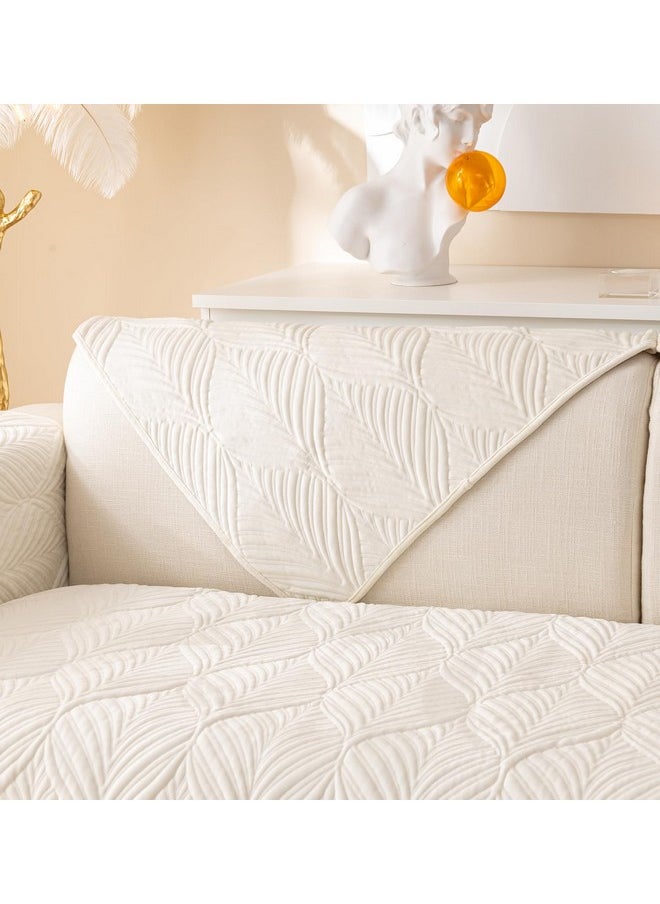 HOUSE OF QUIRK House of Quirk Velvet Plush Sofa Cover Palm Leaves Quilted Sofa Cover 1/2/3/4 Seater Mat Anti-Slip Stretch Seat Pad Sofa Slipcover for Furniture Protector (One Seater, Cream, 70x70cm)  - Image 5