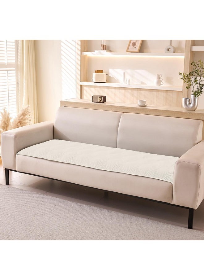 HOUSE OF QUIRK House of Quirk Velvet Plush Sofa Cover Palm Leaves Quilted Sofa Cover 1/2/3/4 Seater Mat Anti-Slip Stretch Seat Pad Sofa Slipcover for Furniture Protector (One Seater, Cream, 70x70cm)  - Image 1