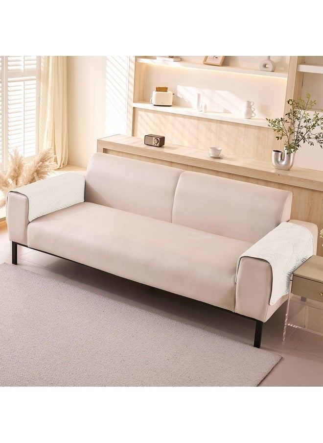 HOUSE OF QUIRK House of Quirk Velvet Plush Sofa Cover Palm Leaves Quilted Sofa Cover 1/2/3/4 Seater Mat Anti-Slip Stretch Seat Pad Sofa Slipcover for Furniture Protector (One Seater, Cream, 70x70cm)  - Image 2