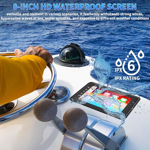 Geloo 2025 Upgraded Marine Stereo with Wireless CarPlay and Android Auto, Portable 8'' Wireless Carplay Touchscreen, Waterproof IPX6 Marine Multimedia Player for Marine, ATV, Boat, BZR, Golf Cart - Image 4