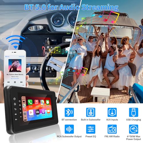 Geloo 2025 Upgraded Marine Stereo with Wireless CarPlay and Android Auto, Portable 8'' Wireless Carplay Touchscreen, Waterproof IPX6 Marine Multimedia Player for Marine, ATV, Boat, BZR, Golf Cart - Image 3