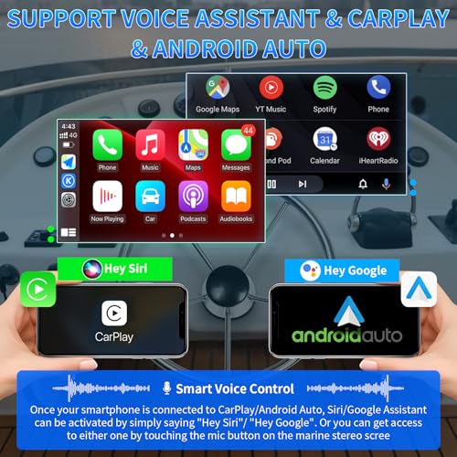 Geloo 2025 Upgraded Marine Stereo with Wireless CarPlay and Android Auto, Portable 8'' Wireless Carplay Touchscreen, Waterproof IPX6 Marine Multimedia Player for Marine, ATV, Boat, BZR, Golf Cart - Image 2