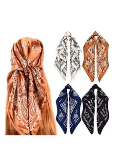 Oasisgalore 4 Pcs 90x90cm Satin Square Scarves, Silk Like Neck Scarf for Women Girl  - Image 1