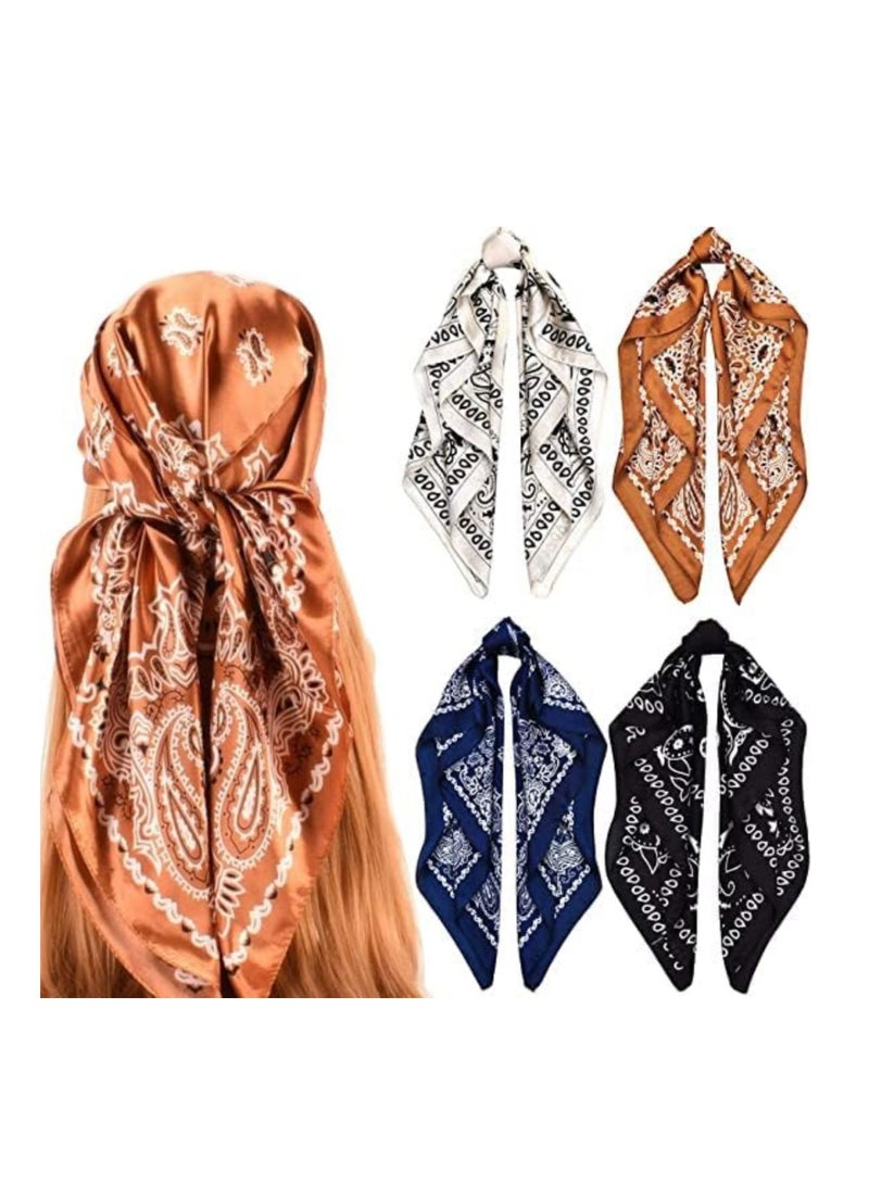 Oasisgalore 4 Pcs 90x90cm Satin Square Scarves, Silk Like Neck Scarf for Women Girl  - Image 1