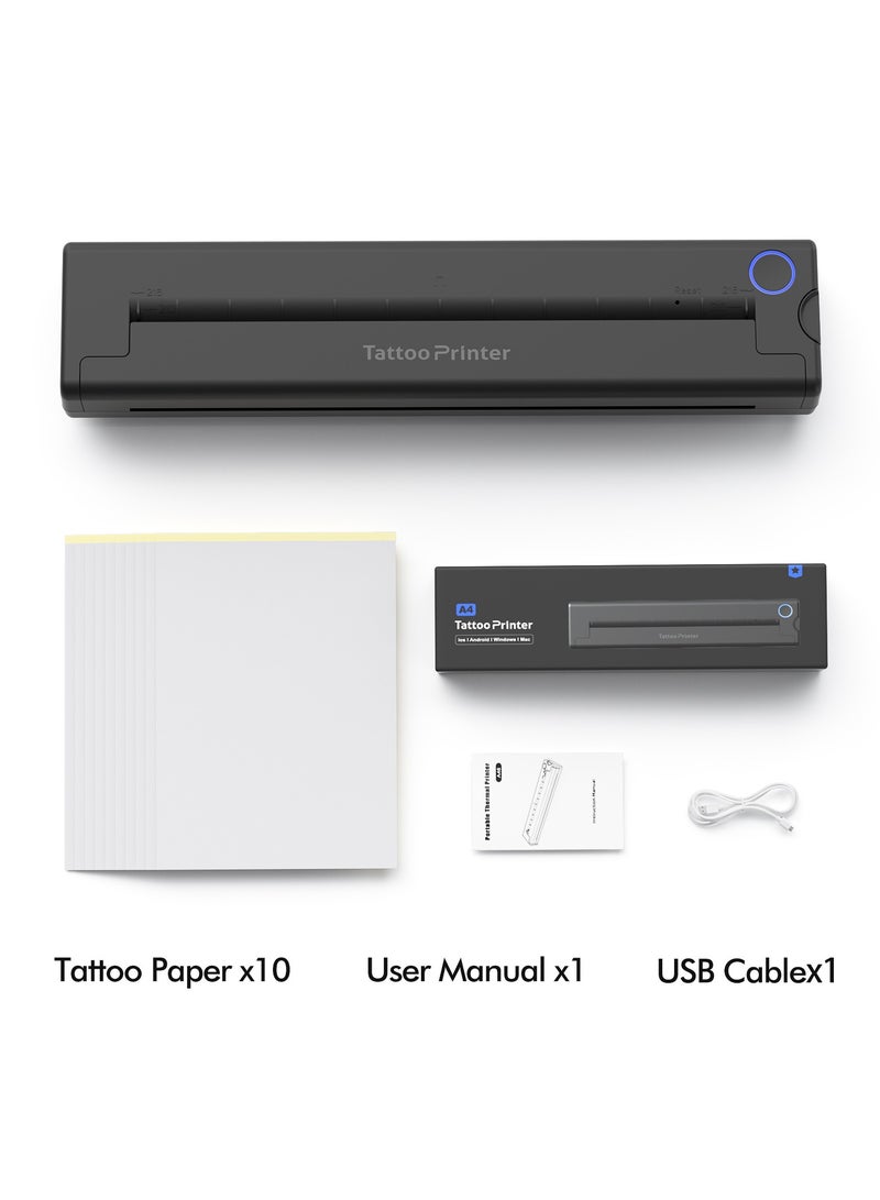 تاتو طابعة التاتو الحرارية A4 | طابعة حرارية بدون حبر محمولة بخاصية البلوتوث والاتصال اللاسلكي عبر USB | طابعة احترافية لنقل رسومات التاتو مع 10 أوراق نقل مجانية | متوافقة مع الكمبيوتر وماكبوك عبر USB-C | طباعة التاتو بسهولة وسرعة - Image 5