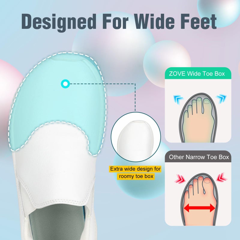 ZOVE Wide Toe Box Shoes Women Wide Width Waterproof Leather Hands Free Nursing Sneakers Ultra Light Extra Wide Walking Sneakers Non-Slip Chef Diabetes Nurse Work Shoes 8816 White 42 - Image 2