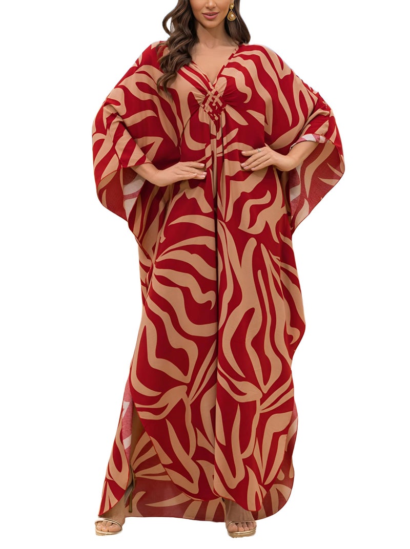 KEYLORTING Womenâ€™s Kaftan Beach Cover Up Dress Plus Size Summer Swimsuit Loungewear Maxi Dress - Image 1