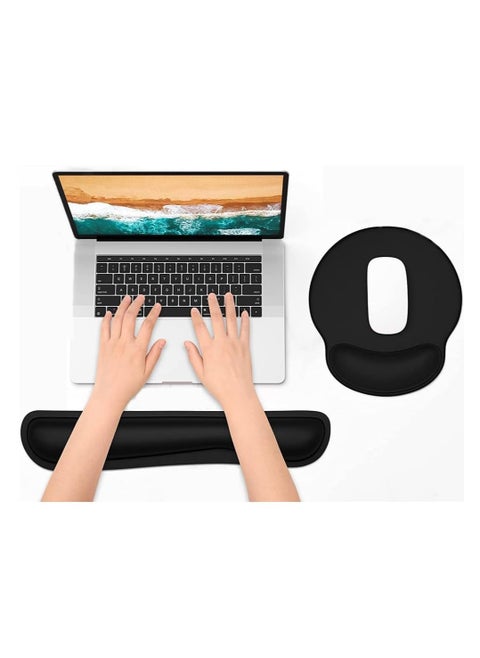 2 Pcs Wrist Rest Support Set，Keyboard Wrist Rest and Mouse Pad set，Memory Foam Wrist Rest Mat,with Non Slip Base，Easy Typing,Relief Getting Hand Fatigue,Suitable for Home and Office Use，Black